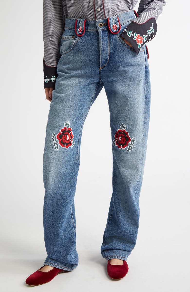 Molly Goddard Cora Floral Embroidered Jeans, Main, color, 