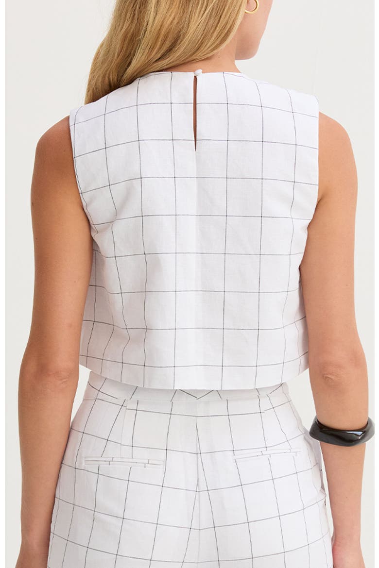 Windowpane Semi Cropped Linen Top, Alternate, color, White