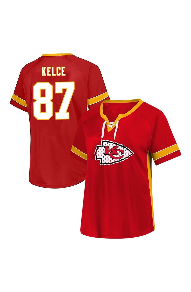 FANATICS Women's Fanatics Travis Kelce Red Kansas City Chiefs Plus Size Name & Number Lace-Up T-Shirt, Alternate, color,
