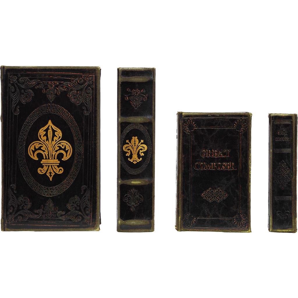 Storied Home 2-piece Wood And Faux Leather Book Storage Boxes With Fleur De Lis "great Composer", Bl In Black