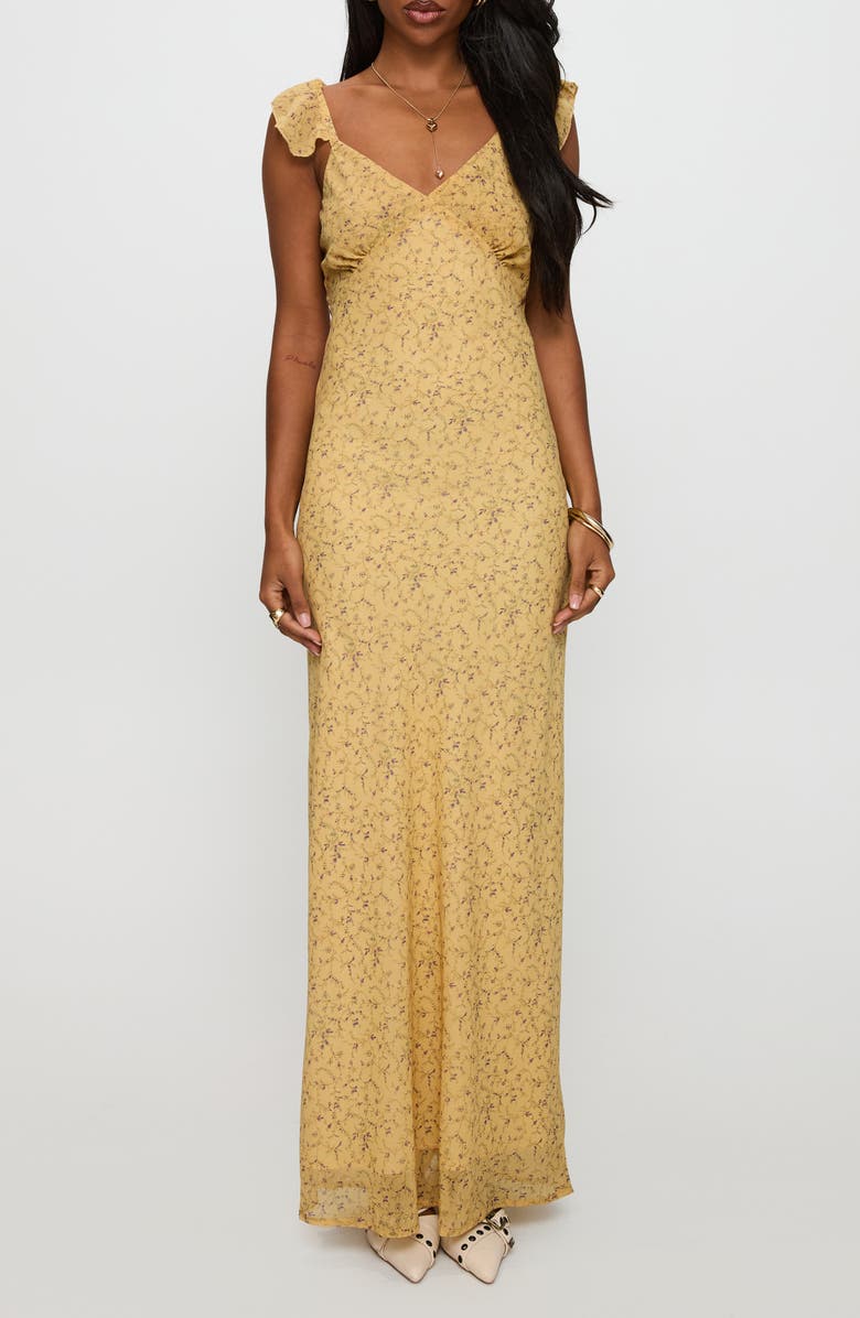 Princess Polly Dearlie Floral Ruffle Strap Maxi Dress, Main, color, Yellow