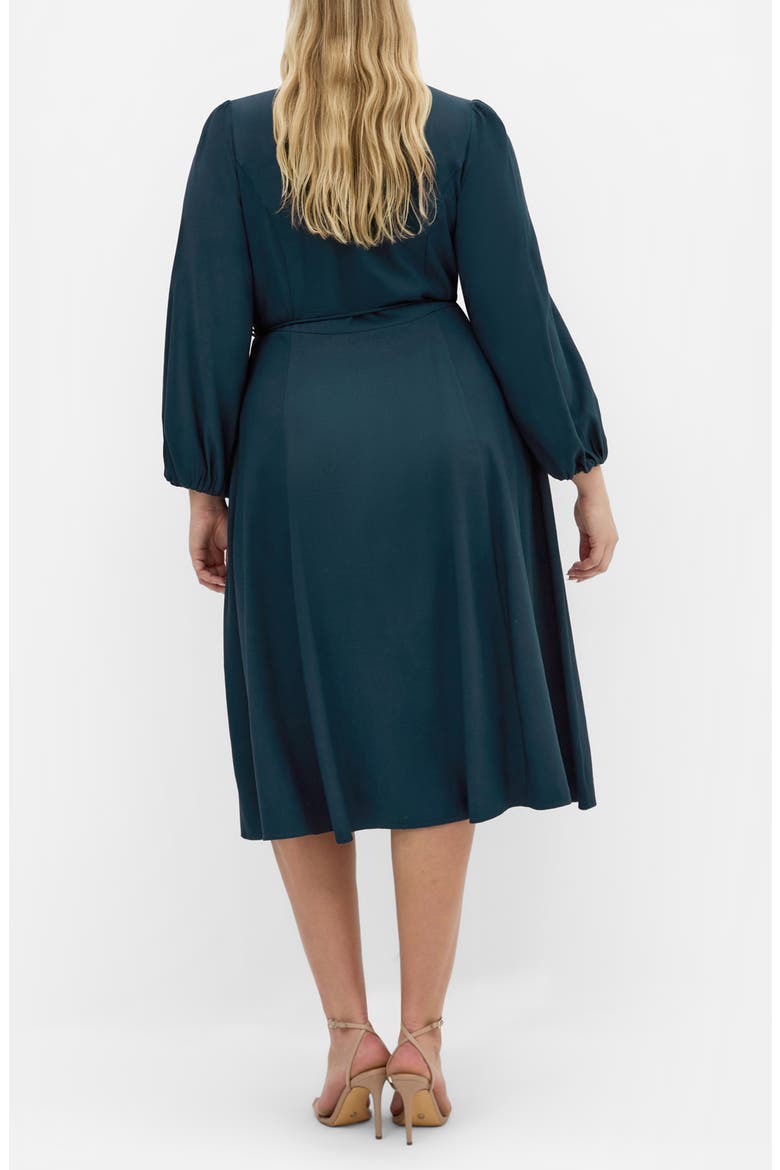 Kristina Tie Waist Long Sleeve Midi Dress, Alternate, color, DEEP EMRALD