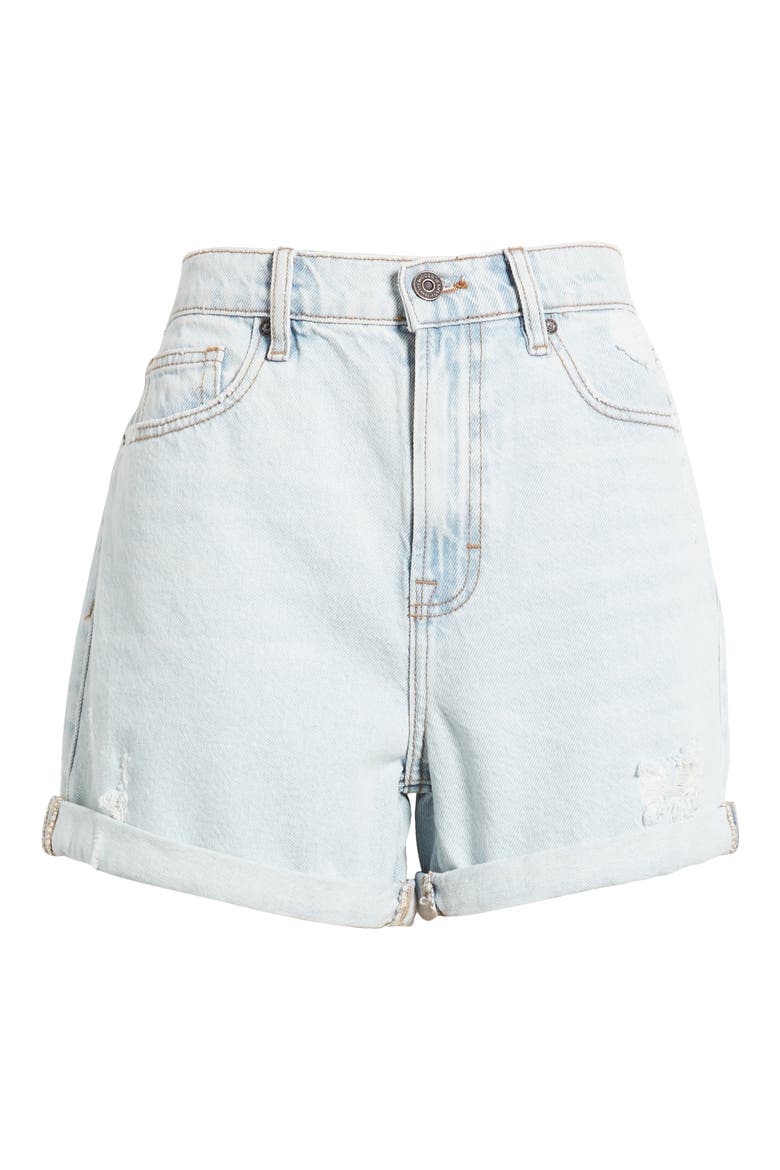 High Waist Rolled Cuff Denim Shorts, Alternate, color, LIGHT WASH
