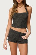 EDIKTED Taia Distressed Faux Leather Crop Corset