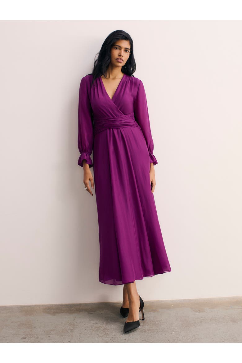Sculpted Silk Wrap Midi Dress, Main, color, Purple