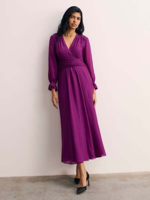 Sculpted Silk Wrap Midi Dress