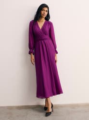 The Fold Sculpted Silk Wrap Midi Dress
