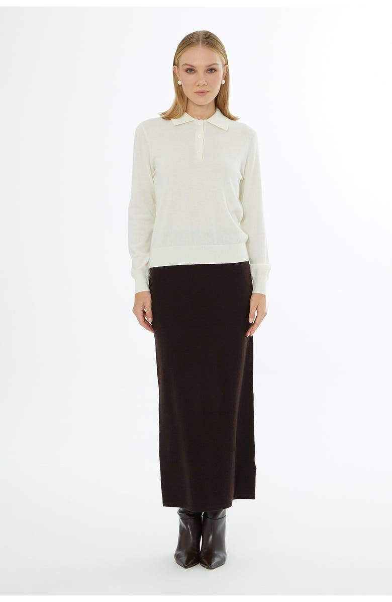 Gizia Shirt Collar Sweater with Button Closure Ecru, Alternate, color, Ecru