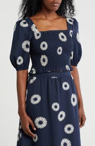 Bobeau Smocked Crop Top