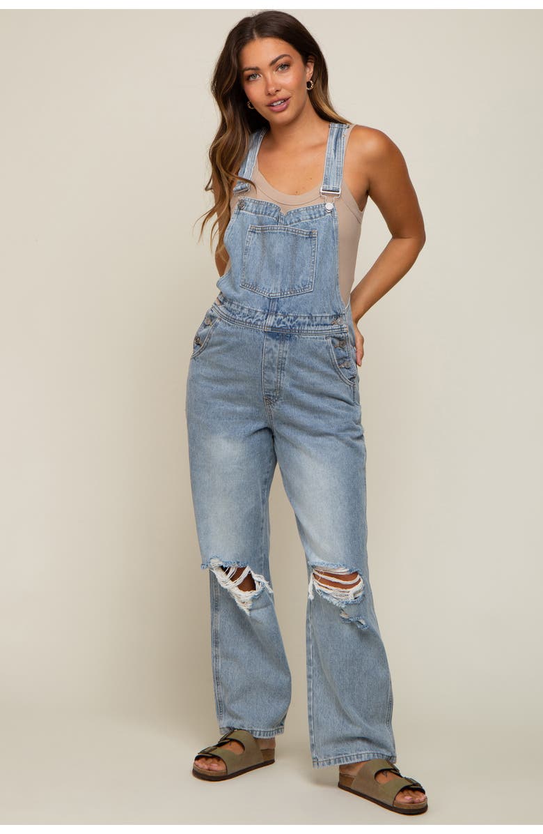 PinkBlush Wash Distressed Maternity Overalls, Main, color, Light Blue