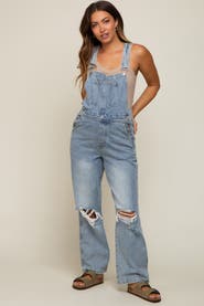 PinkBlush Wash Distressed Maternity Overalls