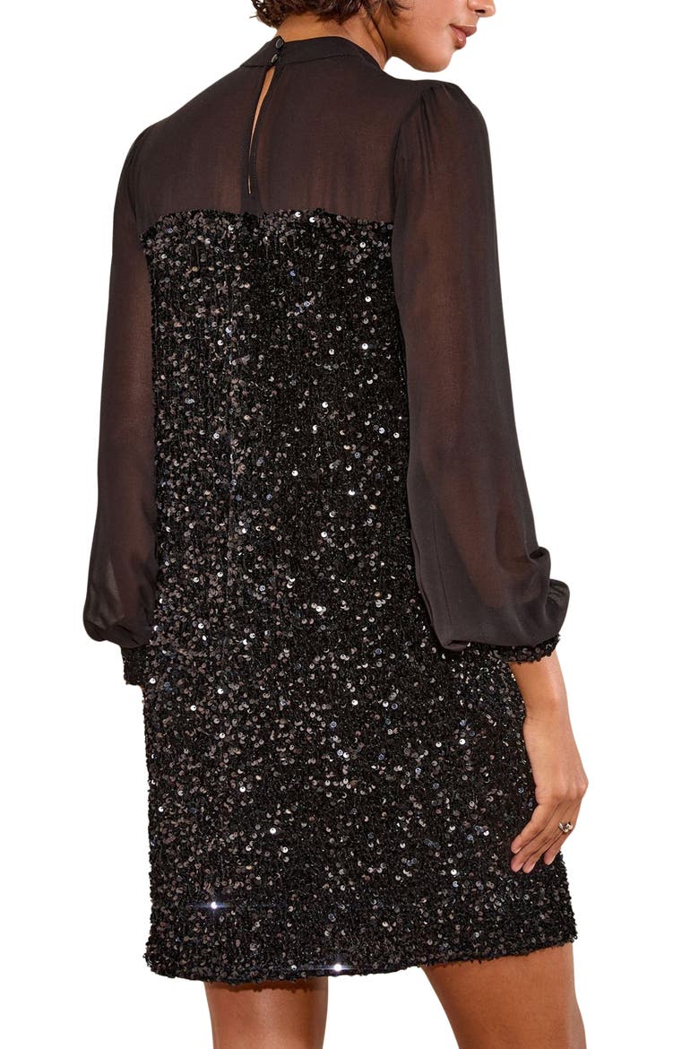 Long Sleeve Sequin & Chiffon Party Dress, Alternate, color, BLACK