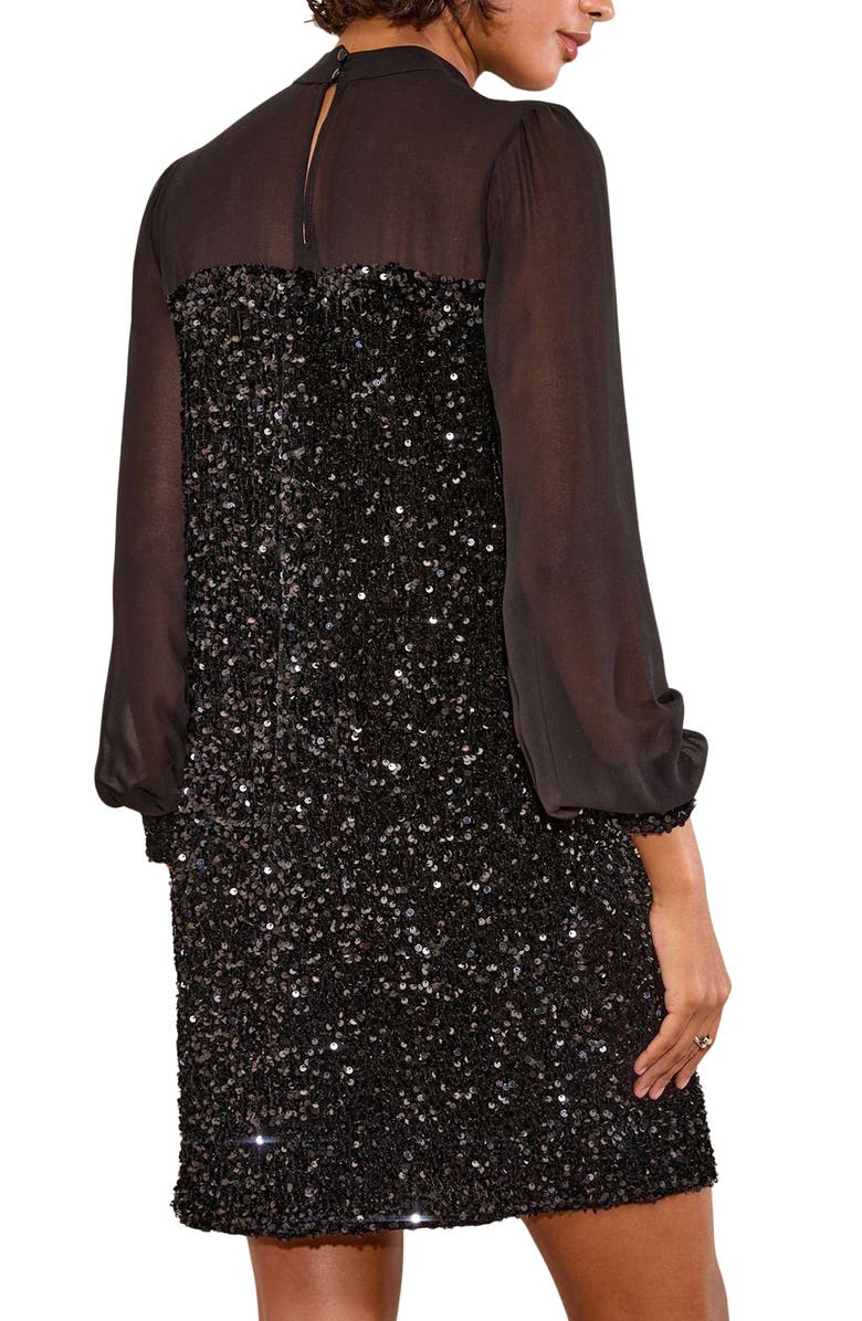 Friends Like These Long Sleeve Sequin & Chiffon Party Dress, Alternate, color, Black