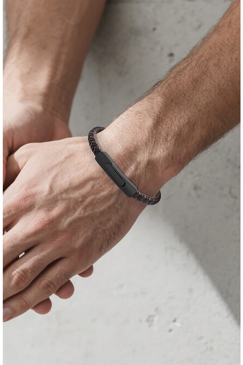 Men's Braided Leather Bracelet, Alternate, color, BROWN