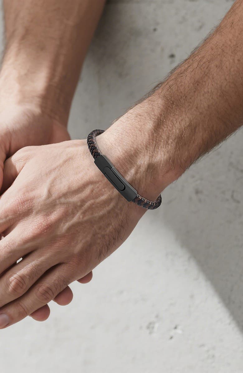 GEOFFREY BEENE Men's Braided Leather Bracelet, Alternate, color, Brown