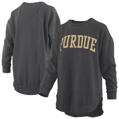 Women's Pressbox  Black Purdue Boilermakers Melange Poncho Vintage Fleece Long Sleeve Pullover Sweatshirt