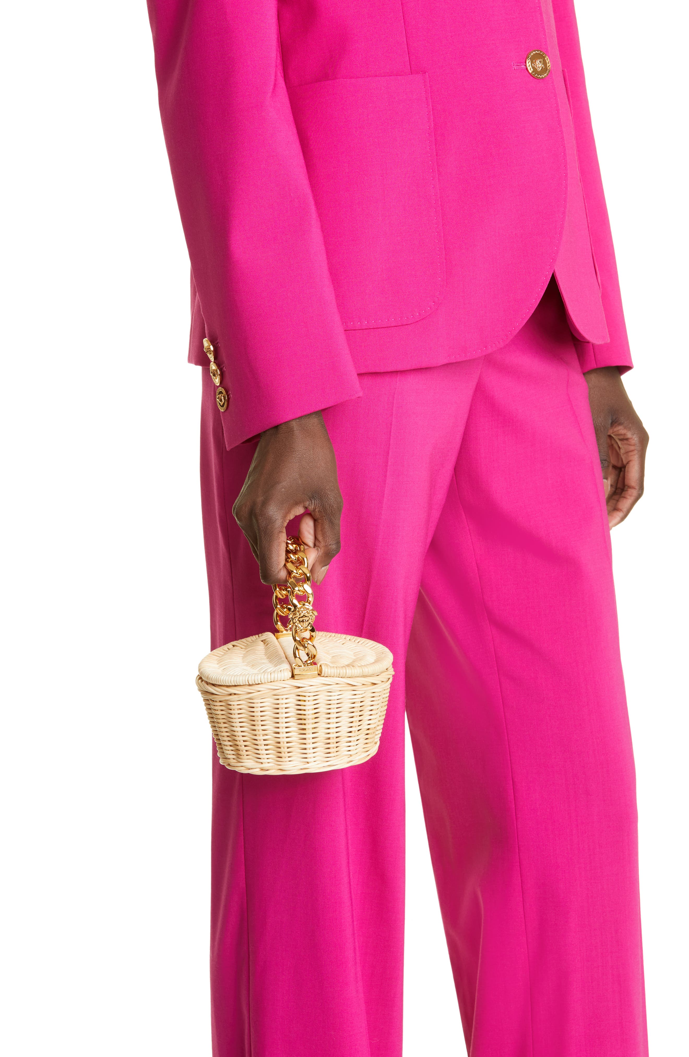 Versace Micro Straw Basket Bag, Alternate, color, 