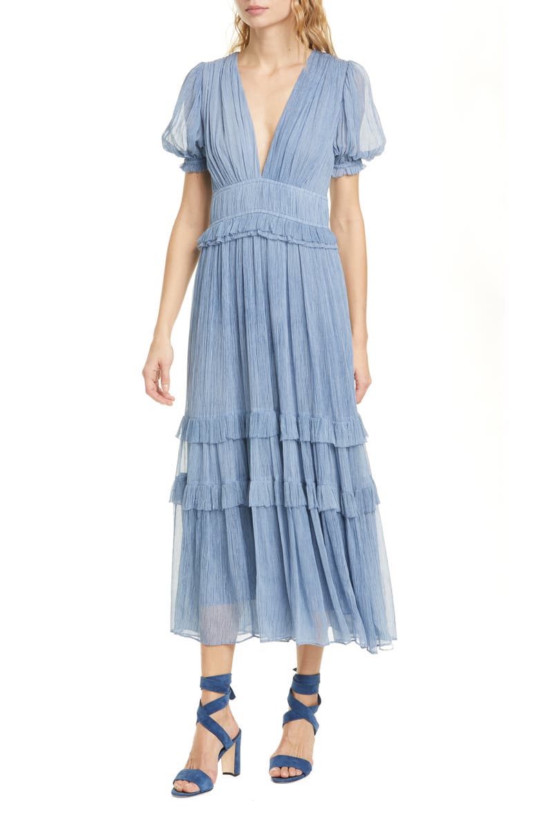 Ulla Johnson Elodie Pleated Silk Midi Dress, Main, color, 
