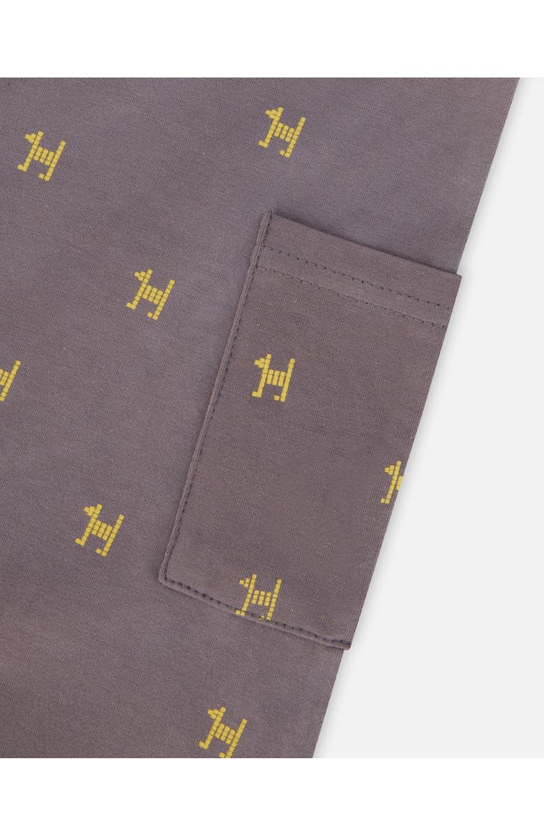 Deux par Deux Baby Boy's Organic Cotton Hooded Romper Dark Grey With Printed Pixel Dog, Alternate, color,