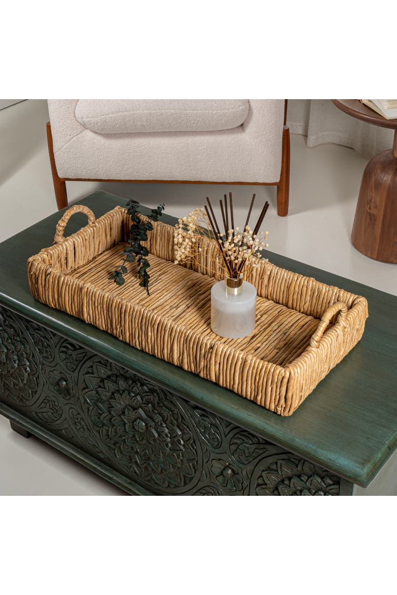 Anika Traditional Southwestern Hand-Woven Abaca Tray with Handles, Alternate, color, Natural