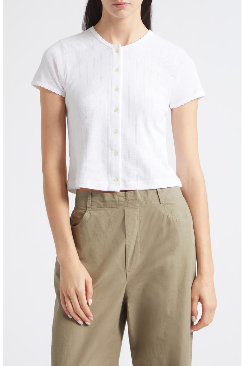 Short Sleeve Cotton Pointelle Cardigan, Main, color, WHITE