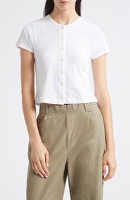 LESET Short Sleeve Cotton Pointelle Cardigan