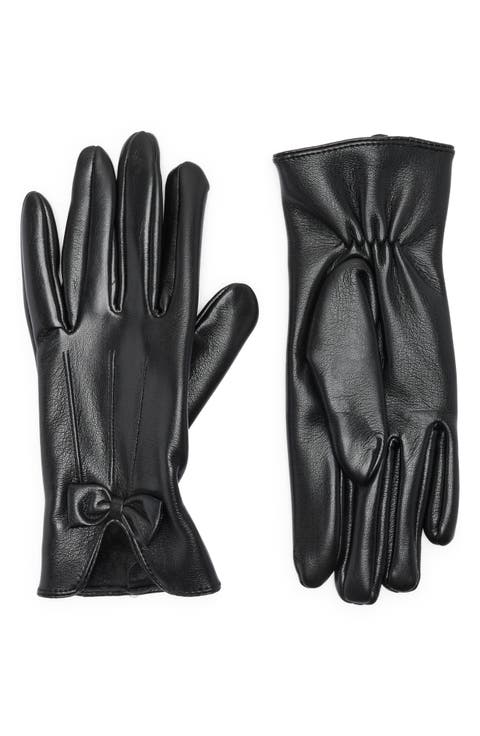 Center Bow Faux Leather Gloves