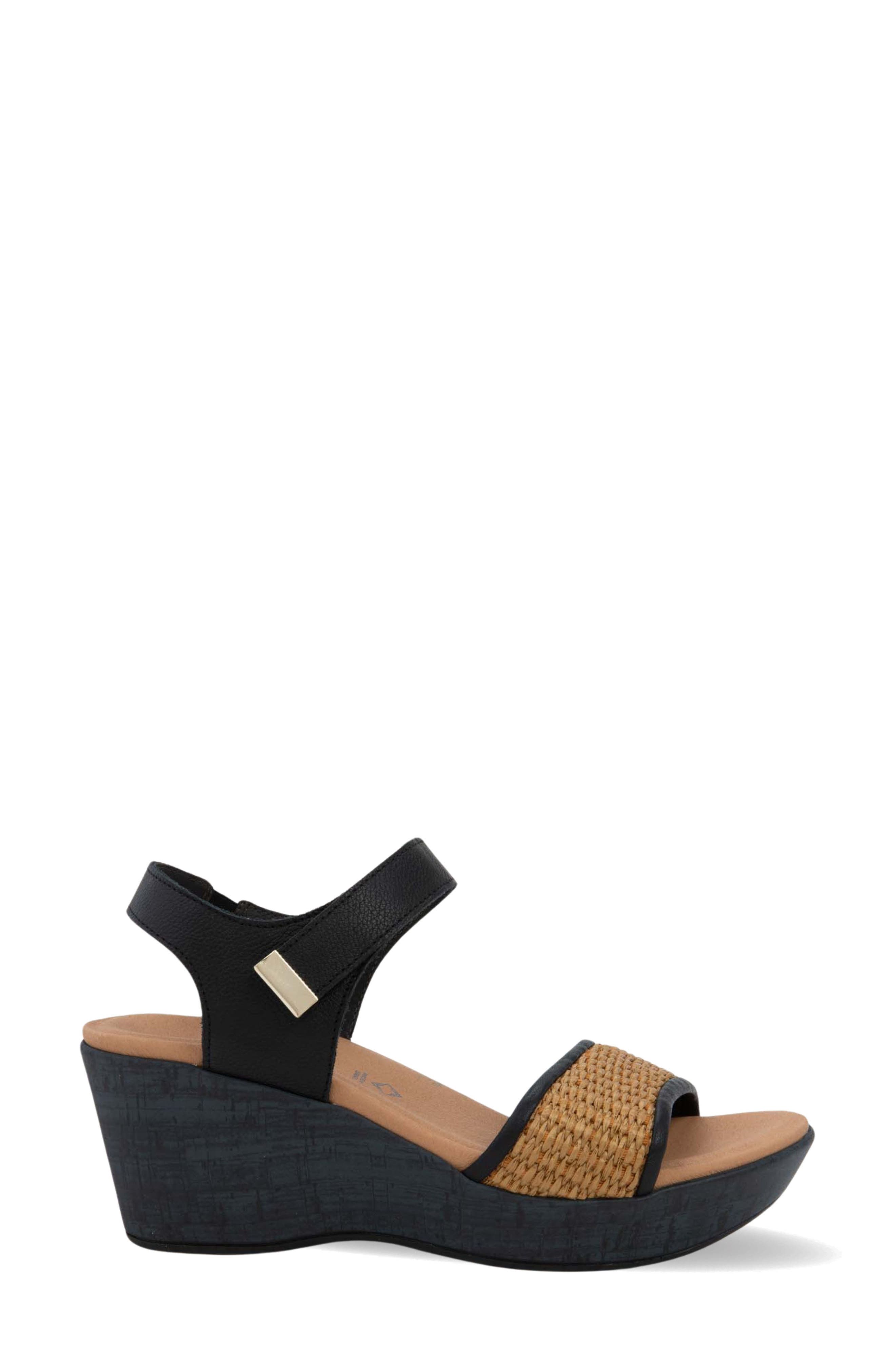 Naot Summer Wedge Sandal, Alternate, color, Black/ Raffia