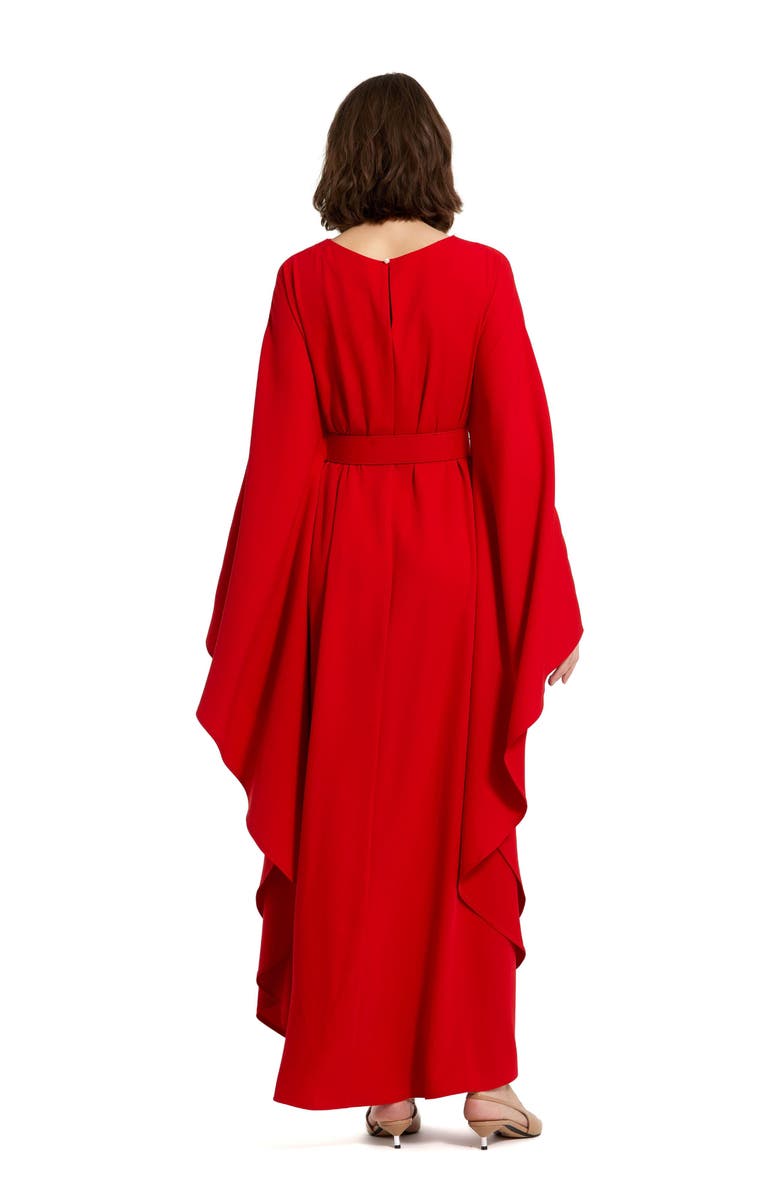 Mac Duggal Crepe Boat Neck Belt Detail Shawl Gown, Alternate, color, Cherry