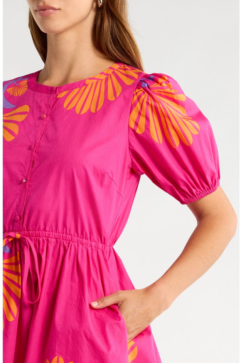 Oreanna Floral Alba Drawstring Waist Cotton Minidress, Alternate, color, FUCHSIA-ORG