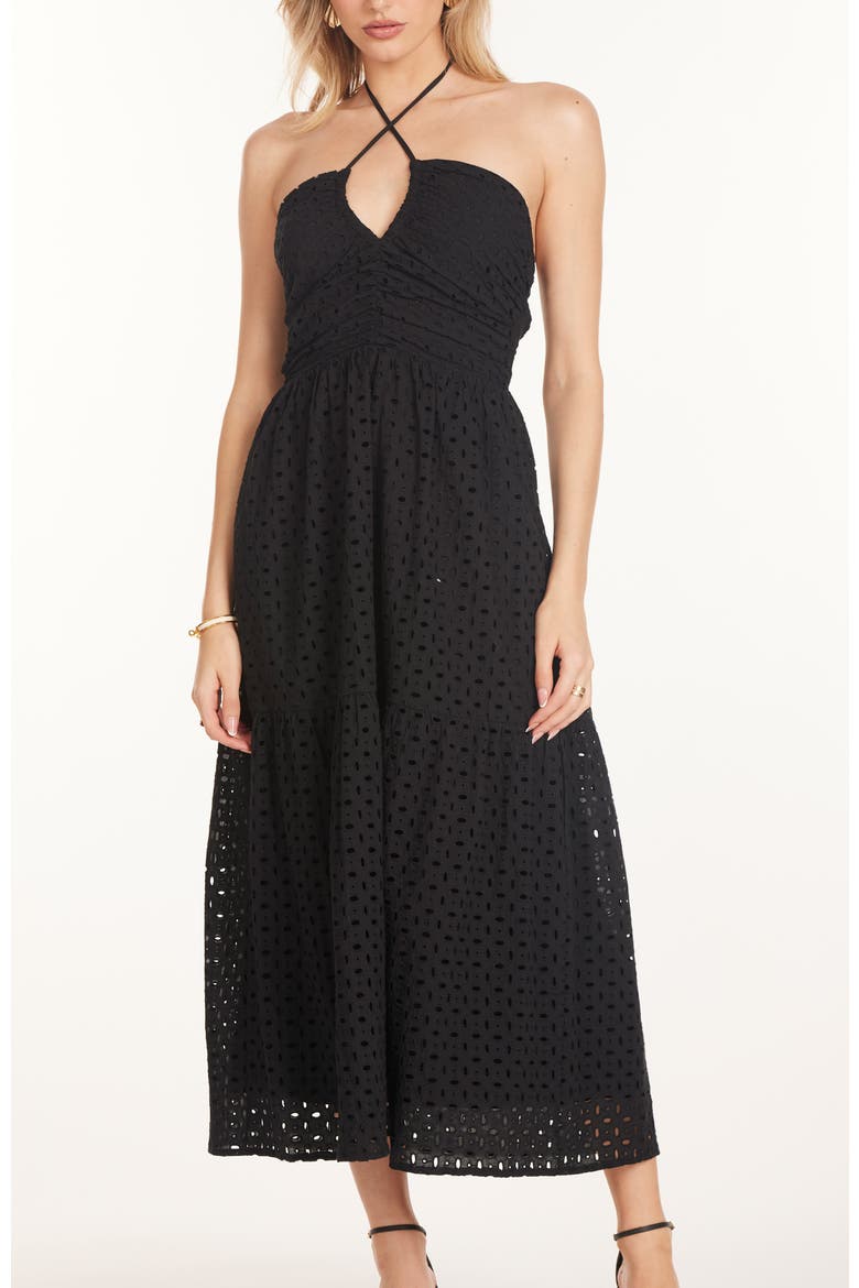 Aeries Tiered Halter Dress, Main, color, Black Eyelet