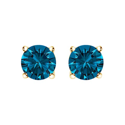 14K Gold 2.00 Cttw Blue Lab Grown Diamond Stud Earrings