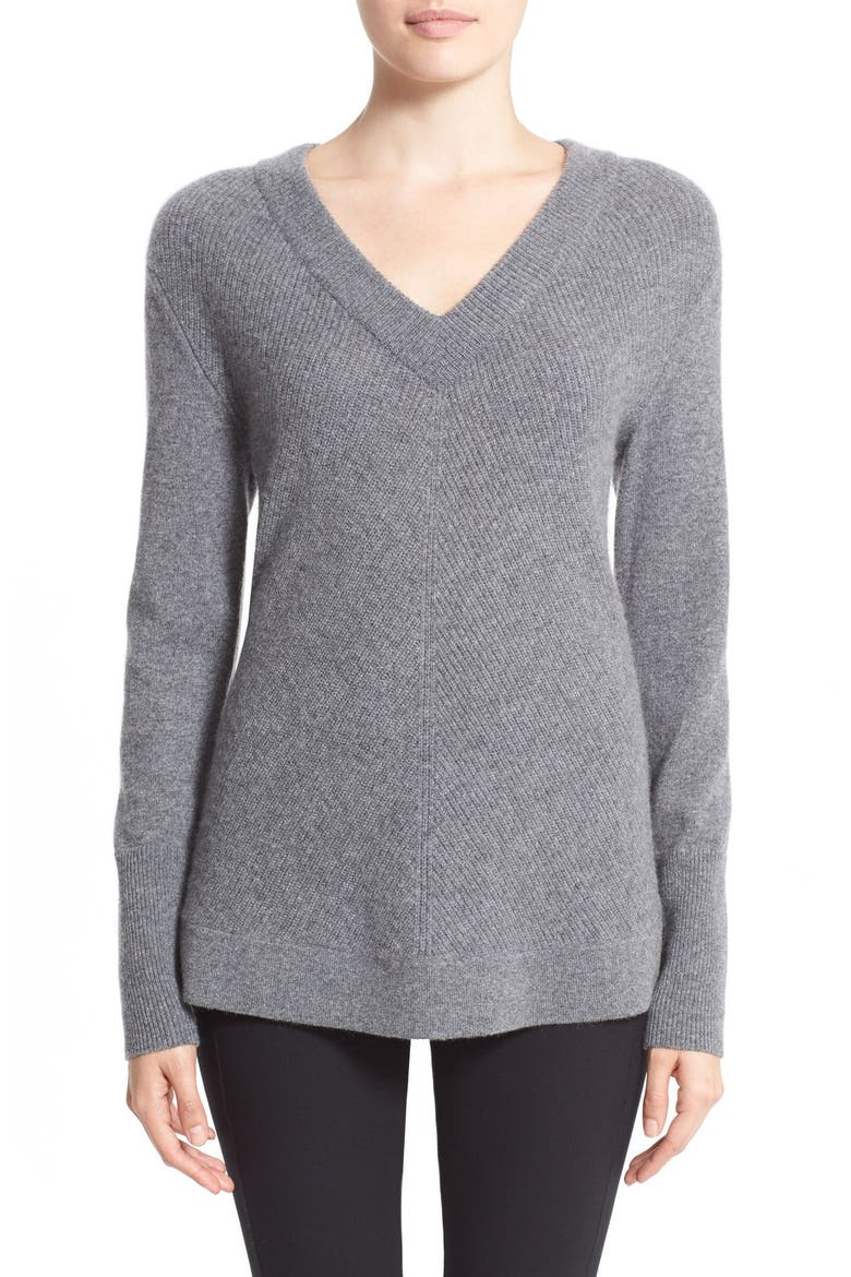 'Alexis' V-Neck Cashmere Tunic Sweater (Nordstrom Exclusive), Main, color, CHARCOAL