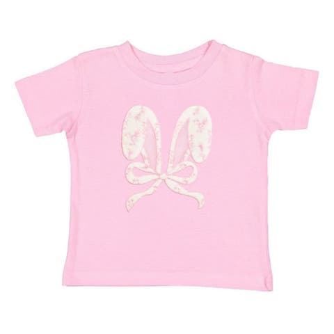Lace Bunny Bow Patch Easter Short Sleeve T-Shirt (Baby, Toddler, Little Kid & Big Kid)