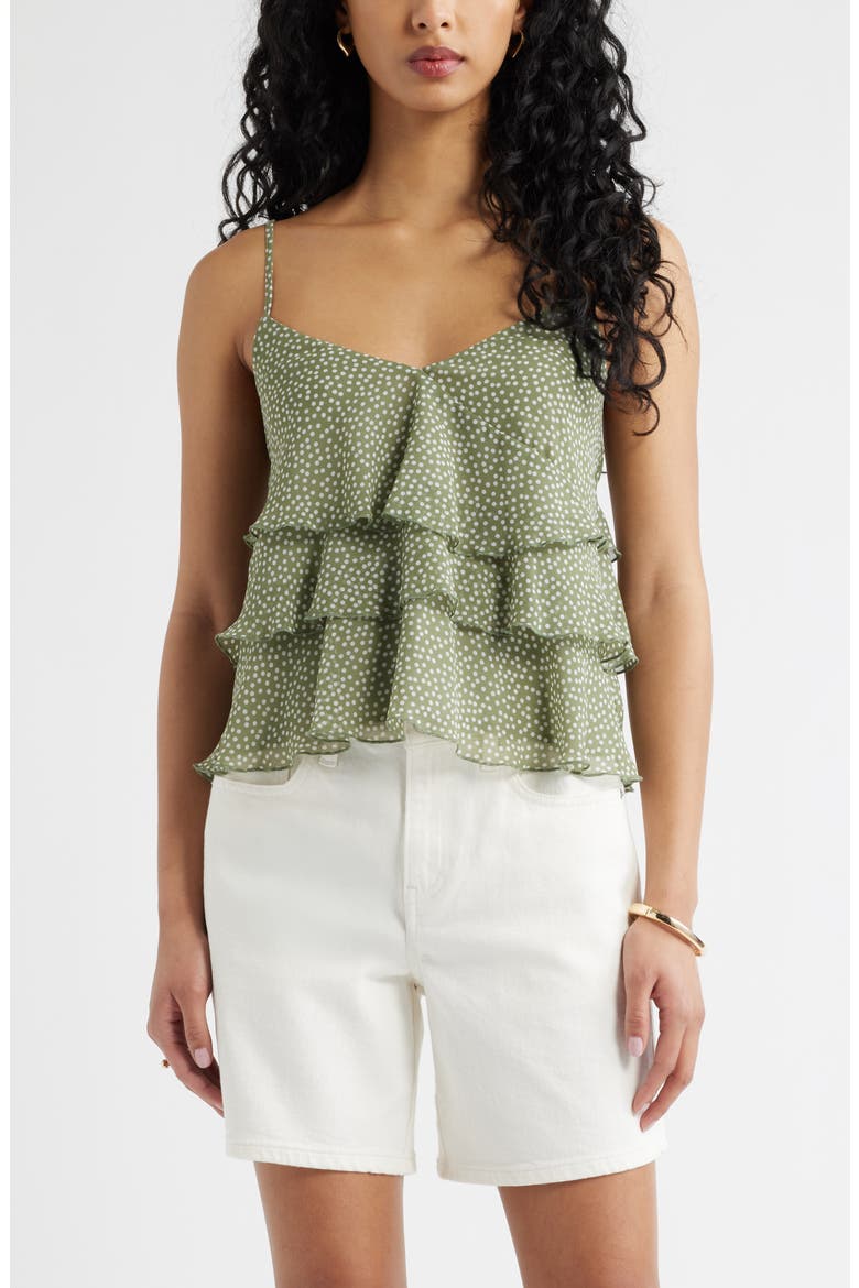 Ruffle Tiered Camisole, Main, color, OLIVE- WHITE DENSE DOT