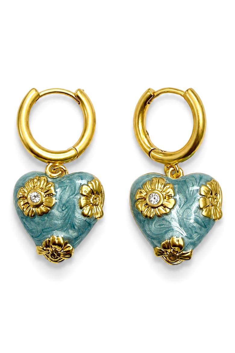 Blue Petal Heart Earrings, Main, color, GOLD