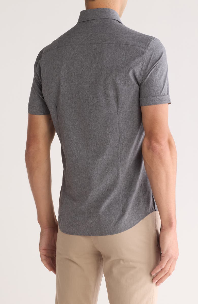 SOUL OF LONDON Microfiber Stretch Short Sleeve Button-Down Shirt, Alternate, color, Black