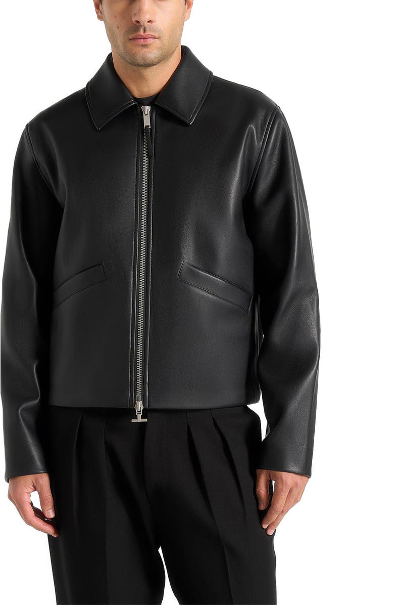 Manière De Voir Yves Minimal Leather Jacket, Main, color, Black
