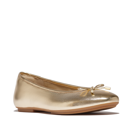 Fitflop Delicato Bow Soft Metallic-leather Ballet Flats In Gold