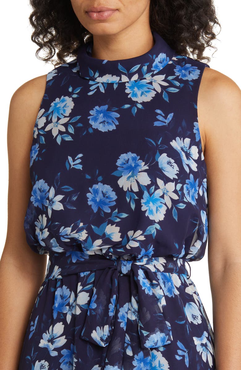 Eliza J Floral Tie Belt Chiffon Sleeveless Dress, Alternate, color, 