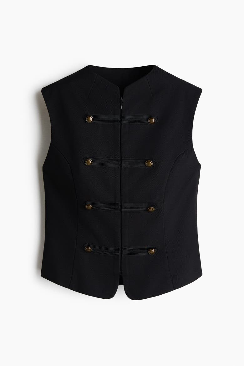 Button-detail Twill Vest, Alternate, color, Black