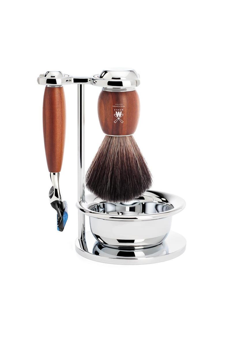 Vivo Plumwood 4-Piece Black Fiber & Fusion Shaving Set, Main, color, Plumwood