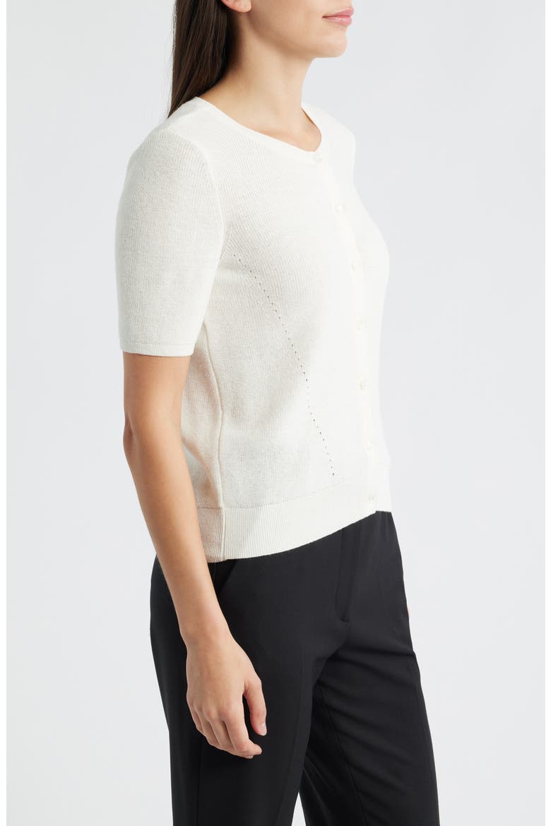 Short Sleeve Cotton Blend Cardigan, Alternate, color, MARSHMALLOW