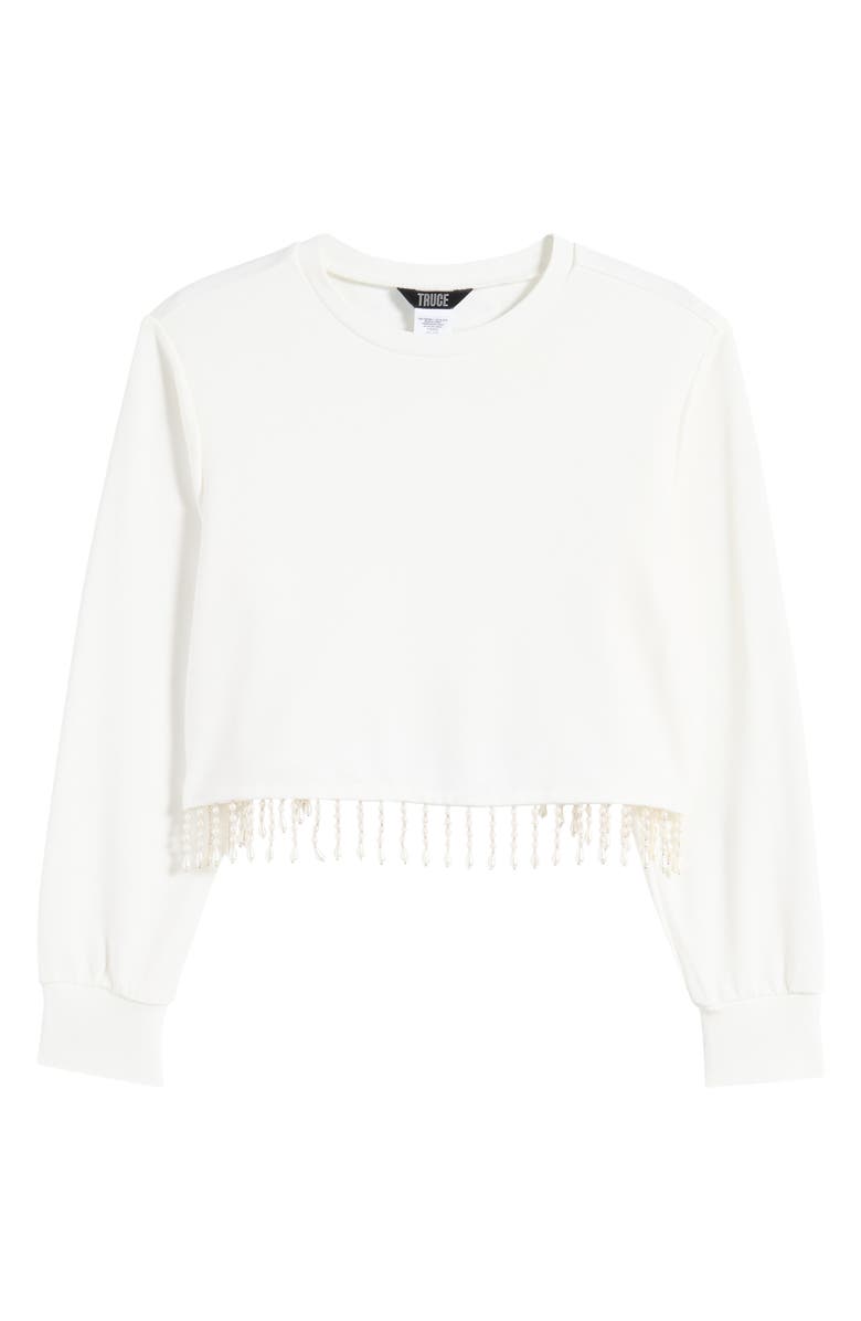 Truce Kids' Beaded Fringe Hem Sweatshirt, Main, color, 