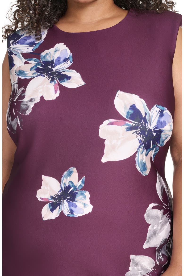 Floral Sleeveless Scuba Sheath Dress, Alternate, color, AUBERGINE MULTI