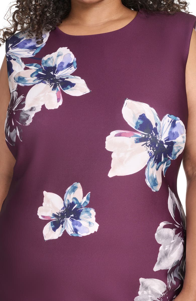 Calvin Klein Floral Sleeveless Scuba Sheath Dress, Alternate, color, Aubergine Multi