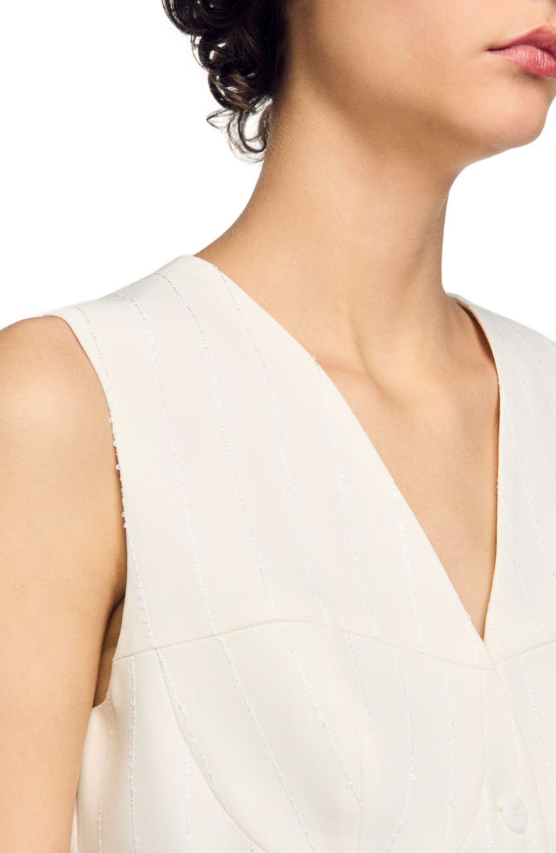 SANDRO Sequin cropped jacket, Alternate, color, Ecru