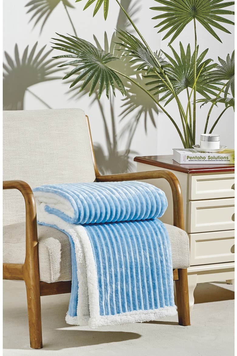 Corduroy Faux Shearling Throw Blanket, Alternate, color, LIGHT BLUE