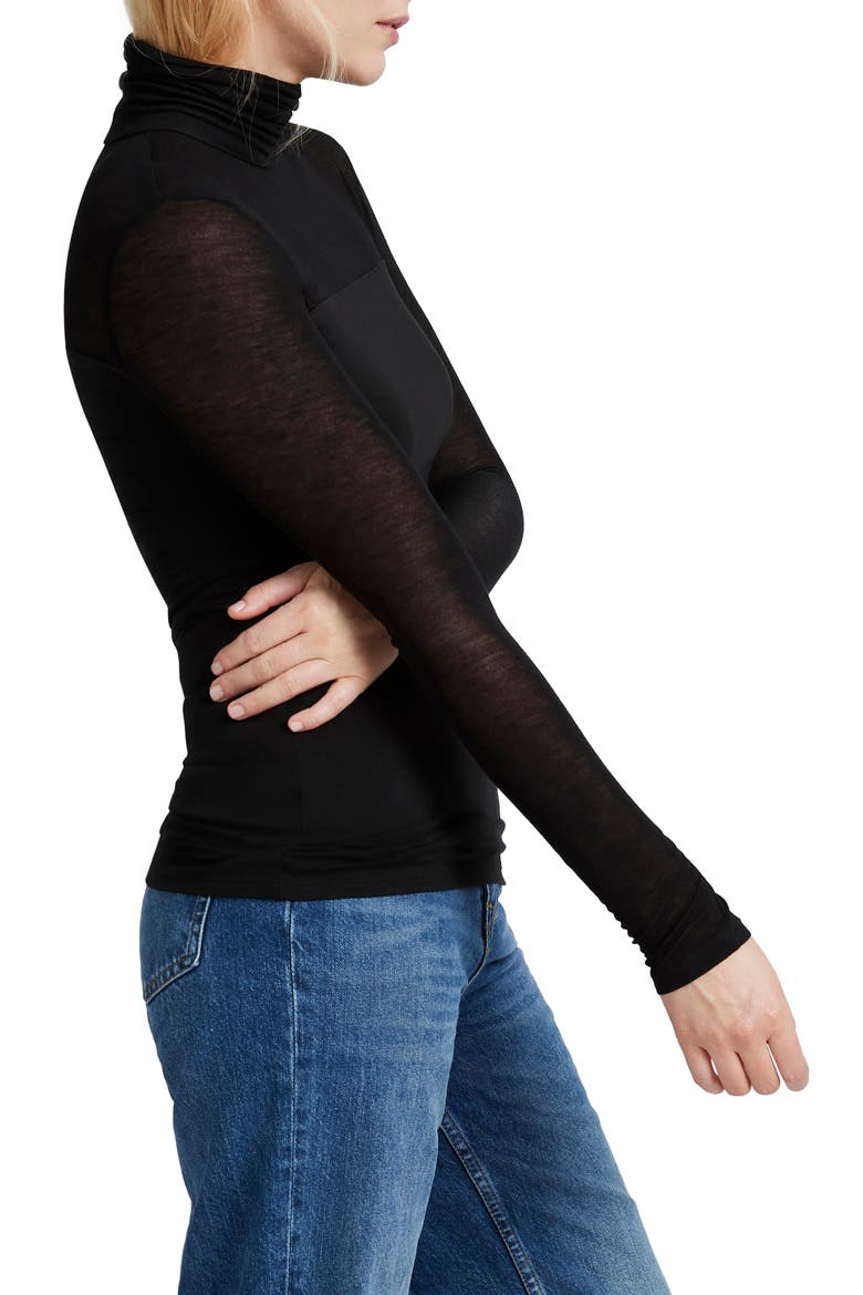 Sheer Panel Turtleneck Top, Alternate, color, BLACK