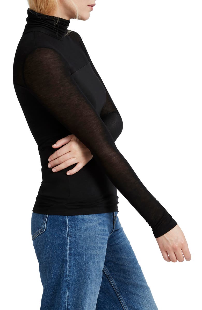 Marcella Sheer Panel Turtleneck Top, Alternate, color, Black